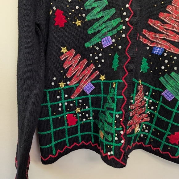 Vintage 90s Ugly Christmas Snowman Tree Ribbon Holiday Sweater - Picture 5 of 13